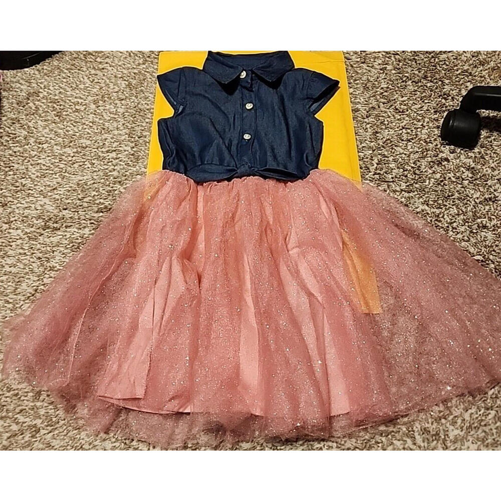 Girls Lily Bleu Sleeveless Dress Size 5 Blue Pink Fit & Flare Knee Length